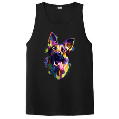 German Shepherd Dog Face Watercolor Colorful Pop Splash Art PosiCharge Competitor Tank