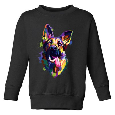 German Shepherd Dog Face Watercolor Colorful Pop Splash Art Toddler Sweatshirt