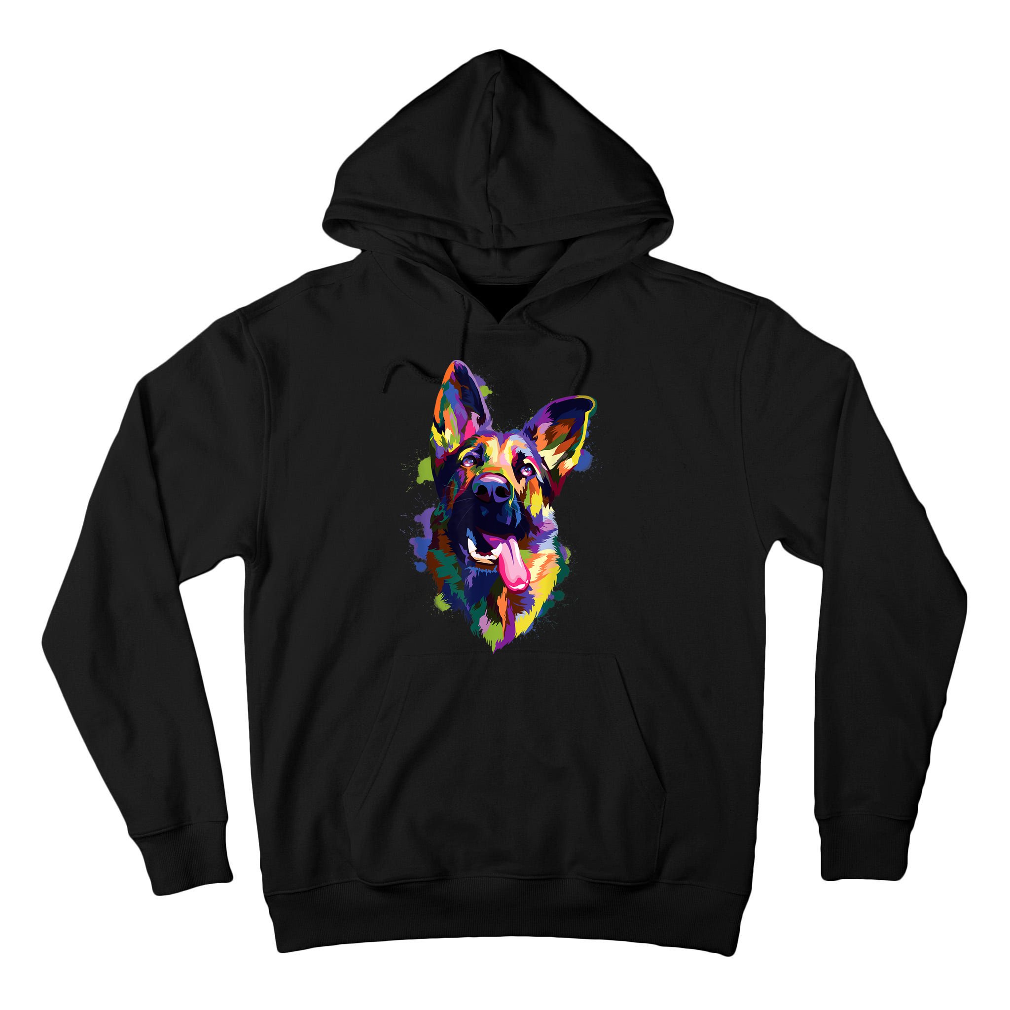 German Shepherd Dog Face Watercolor Colorful Pop Splash Art Tall Hoodie