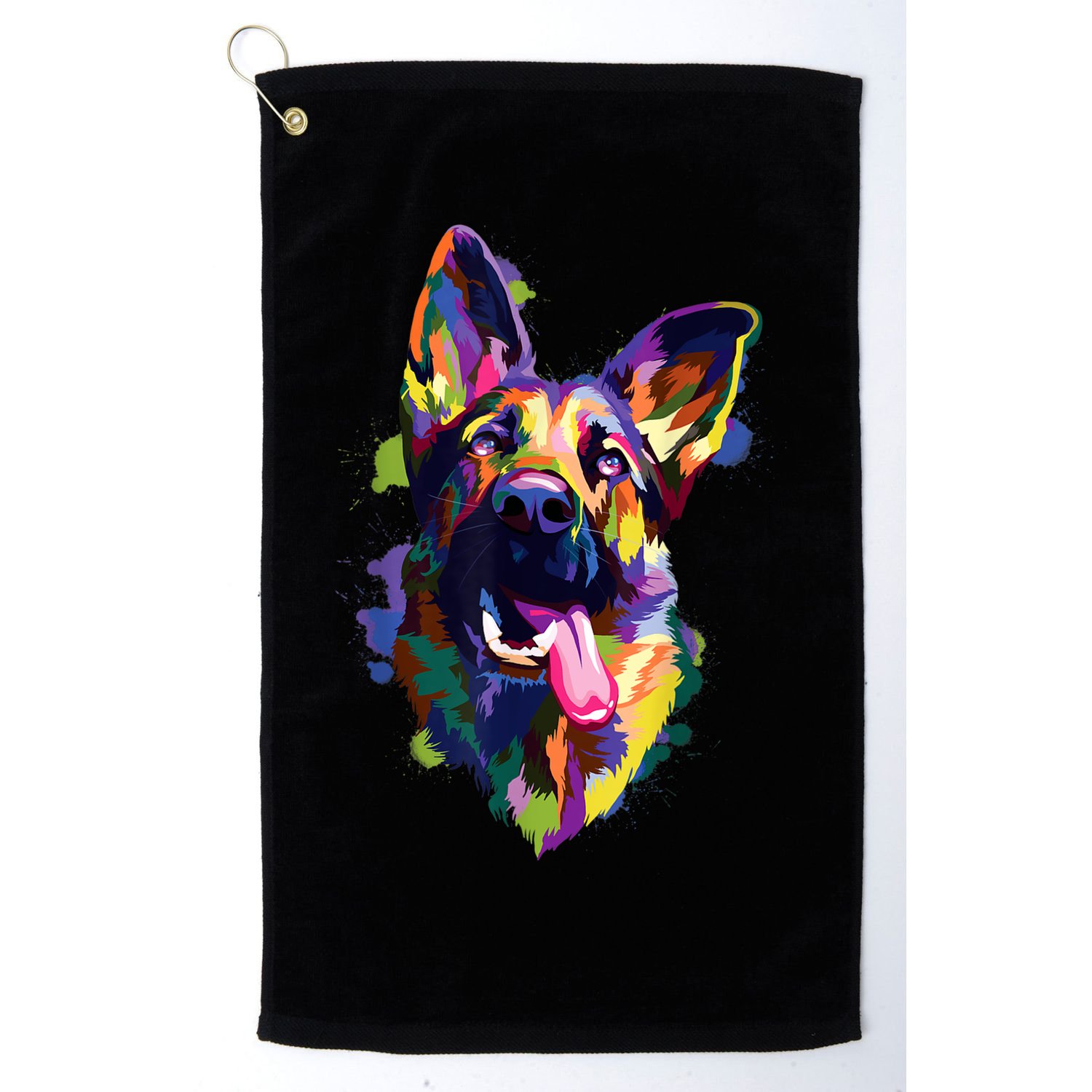 German Shepherd Dog Face Watercolor Colorful Pop Splash Art Golf Towel