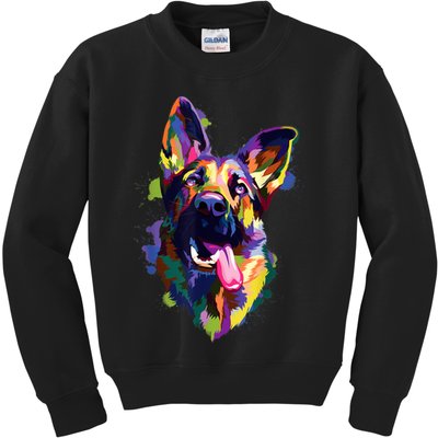 German Shepherd Dog Face Watercolor Colorful Pop Splash Art Kids Sweatshirt