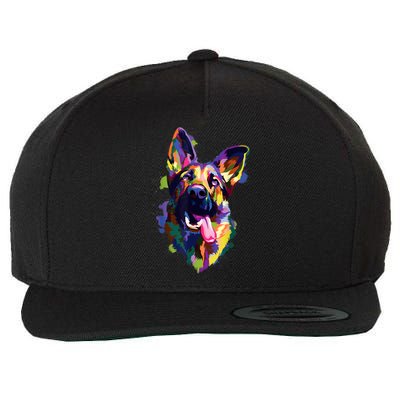 German Shepherd Dog Face Watercolor Colorful Pop Splash Art Wool Snapback Cap