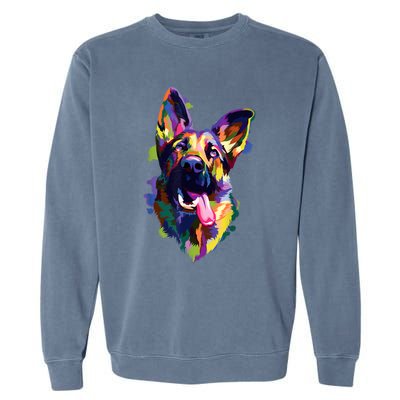 German Shepherd Dog Face Watercolor Colorful Pop Splash Art Garment-Dyed Sweatshirt