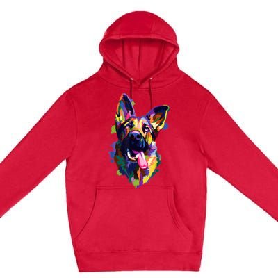 German Shepherd Dog Face Watercolor Colorful Pop Splash Art Premium Pullover Hoodie