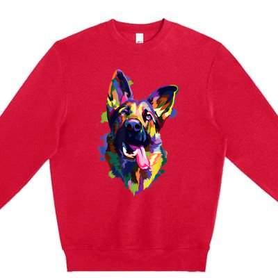 German Shepherd Dog Face Watercolor Colorful Pop Splash Art Premium Crewneck Sweatshirt