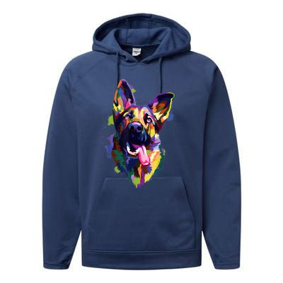 German Shepherd Dog Face Watercolor Colorful Pop Splash Art Performance Fleece Hoodie