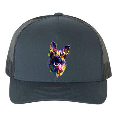 German Shepherd Dog Face Watercolor Colorful Pop Splash Art Yupoong Adult 5-Panel Trucker Hat