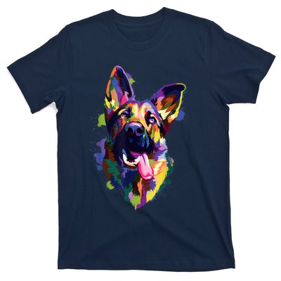 German Shepherd Dog Face Watercolor Colorful Pop Splash Art T-Shirt