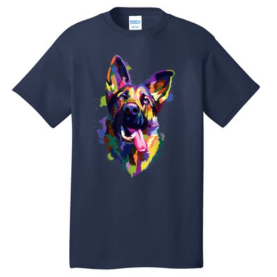 German Shepherd Dog Face Watercolor Colorful Pop Splash Art Tall T-Shirt