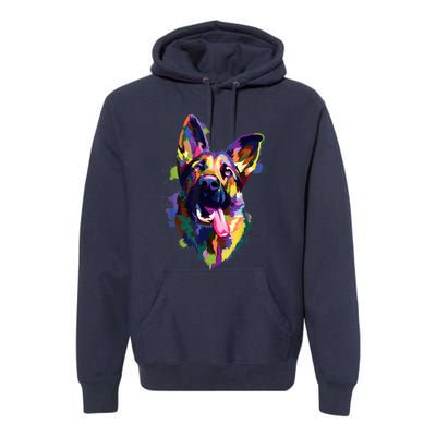 German Shepherd Dog Face Watercolor Colorful Pop Splash Art Premium Hoodie