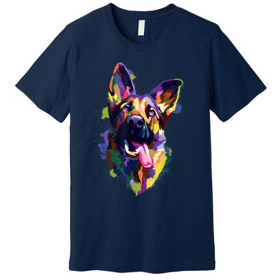 German Shepherd Dog Face Watercolor Colorful Pop Splash Art Premium T-Shirt