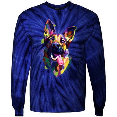 German Shepherd Dog Face Watercolor Colorful Pop Splash Art Tie-Dye Long Sleeve Shirt