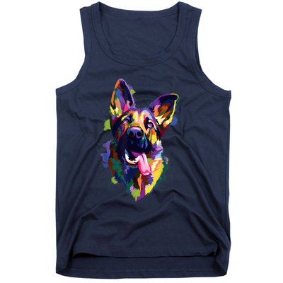 German Shepherd Dog Face Watercolor Colorful Pop Splash Art Tank Top