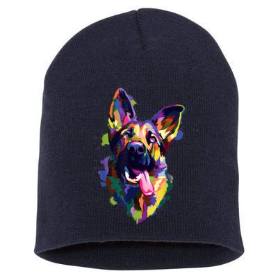 German Shepherd Dog Face Watercolor Colorful Pop Splash Art Short Acrylic Beanie