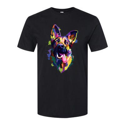 German Shepherd Dog Face Watercolor Colorful Pop Splash Art Softstyle CVC T-Shirt