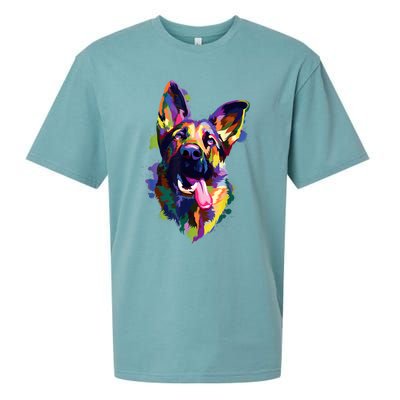 German Shepherd Dog Face Watercolor Colorful Pop Splash Art Sueded Cloud Jersey T-Shirt