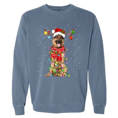 Ger Shepherd Dog Lover Santa Hat Christmas Xmas Lights Gift Garment-Dyed Sweatshirt