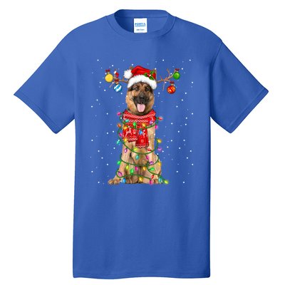 Ger Shepherd Dog Lover Santa Hat Christmas Xmas Lights Gift Tall T-Shirt