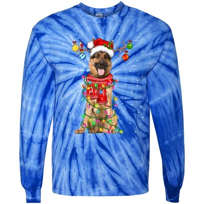 Ger Shepherd Dog Lover Santa Hat Christmas Xmas Lights Gift Tie-Dye Long Sleeve Shirt