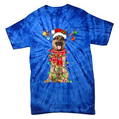 Ger Shepherd Dog Lover Santa Hat Christmas Xmas Lights Gift Tie-Dye T-Shirt