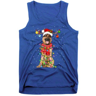 Ger Shepherd Dog Lover Santa Hat Christmas Xmas Lights Gift Tank Top