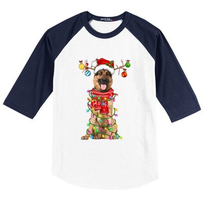 Ger Shepherd Dog Lover Santa Hat Christmas Xmas Lights Gift Baseball Sleeve Shirt