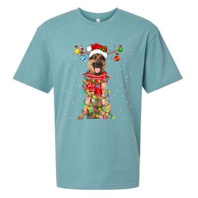 Ger Shepherd Dog Lover Santa Hat Christmas Xmas Lights Gift Sueded Cloud Jersey T-Shirt