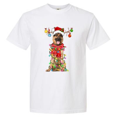 Ger Shepherd Dog Lover Santa Hat Christmas Xmas Lights Gift Garment-Dyed Heavyweight T-Shirt