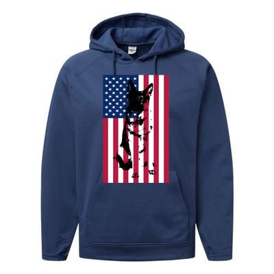 German Shepherd Dog American Flag Patriotic Usa Gift Performance Fleece Hoodie