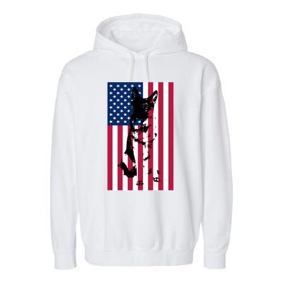 German Shepherd Dog American Flag Patriotic Usa Gift Garment-Dyed Fleece Hoodie