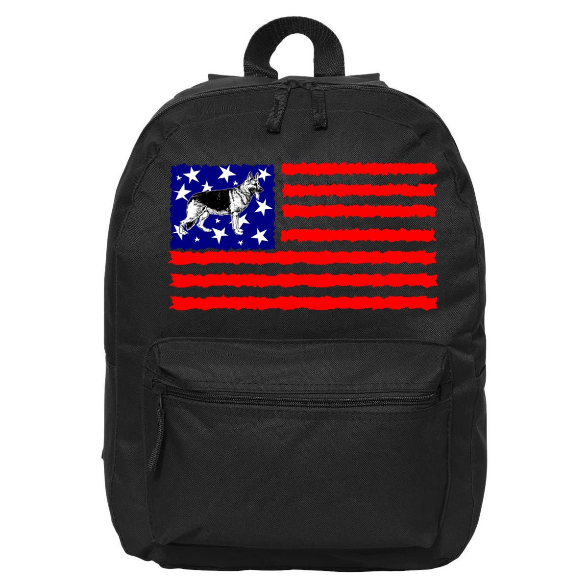 German Shepherd Dog Patriotic American Flag Gift 16 in Basic Backpack