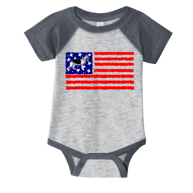 German Shepherd Dog Patriotic American Flag Gift Infant Baby Jersey Bodysuit