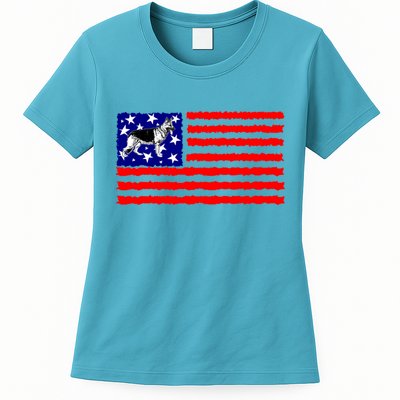 German Shepherd Dog Patriotic American Flag Gift Womens T-Shirt