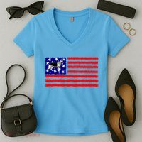 German Shepherd Dog Patriotic American Flag Gift Women's V-Neck T-Shirt