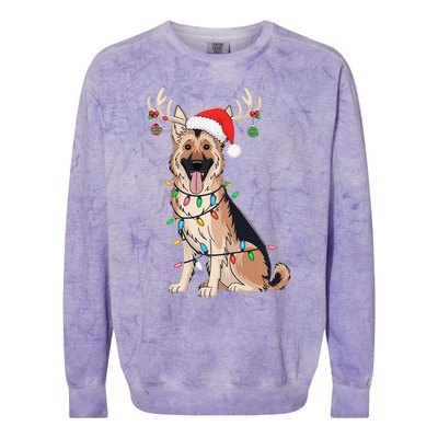 German Shepherd Dog Tree Christmas Lights Dog Lover Pajama Colorblast Crewneck Sweatshirt