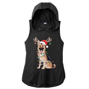 German Shepherd Dog Tree Christmas Lights Dog Lover Pajama Ladies PosiCharge Tri-Blend Wicking Draft Hoodie Tank