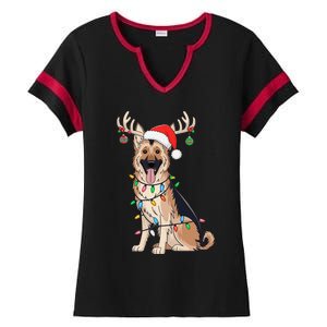 German Shepherd Dog Tree Christmas Lights Dog Lover Pajama Ladies Halftime Notch Neck Tee