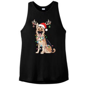 German Shepherd Dog Tree Christmas Lights Dog Lover Pajama Ladies PosiCharge Tri-Blend Wicking Tank