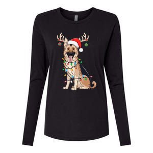 German Shepherd Dog Tree Christmas Lights Dog Lover Pajama Womens Cotton Relaxed Long Sleeve T-Shirt