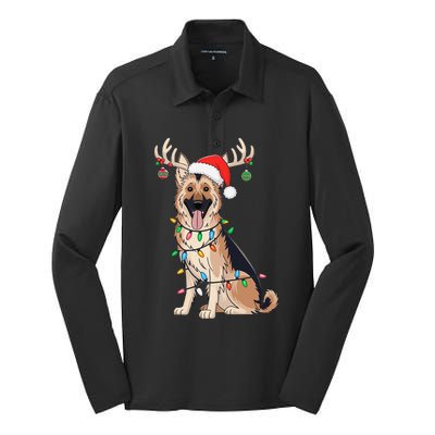 German Shepherd Dog Tree Christmas Lights Dog Lover Pajama Silk Touch Performance Long Sleeve Polo