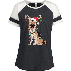 German Shepherd Dog Tree Christmas Lights Dog Lover Pajama Enza Ladies Jersey Colorblock Tee