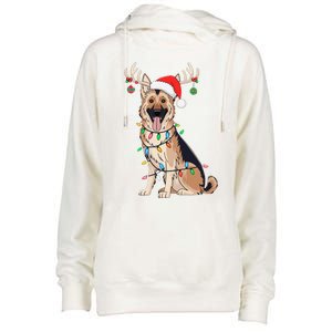 German Shepherd Dog Tree Christmas Lights Dog Lover Pajama Womens Funnel Neck Pullover Hood