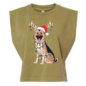 German Shepherd Dog Tree Christmas Lights Dog Lover Pajama Garment-Dyed Women's Muscle Tee