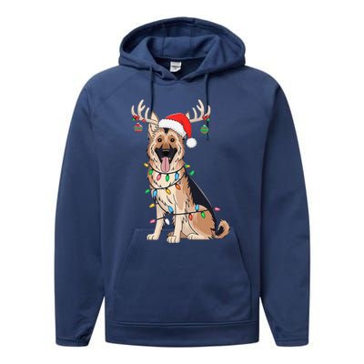 German Shepherd Dog Tree Christmas Lights Dog Lover Pajama Performance Fleece Hoodie