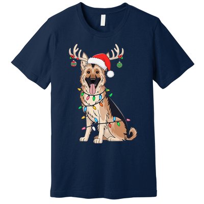 German Shepherd Dog Tree Christmas Lights Dog Lover Pajama Premium T-Shirt