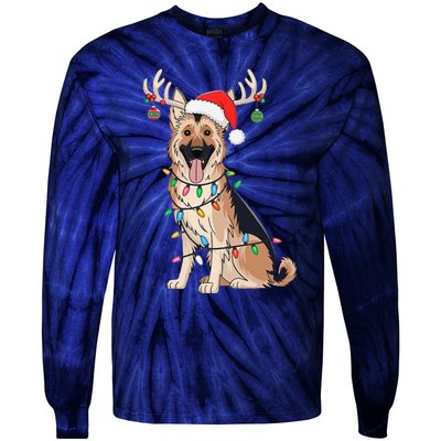 German Shepherd Dog Tree Christmas Lights Dog Lover Pajama Tie-Dye Long Sleeve Shirt