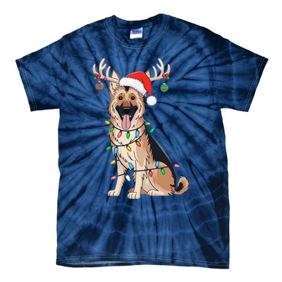 German Shepherd Dog Tree Christmas Lights Dog Lover Pajama Tie-Dye T-Shirt