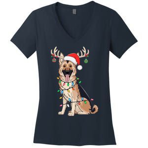 German Shepherd Dog Tree Christmas Lights Dog Lover Pajama Women's V-Neck T-Shirt