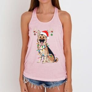 German Shepherd Dog Tree Christmas Lights Dog Lover Pajama Women's Knotted Racerback Tank