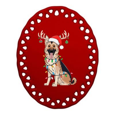 German Shepherd Dog Tree Christmas Lights Dog Lover Pajama Ceramic Oval Ornament